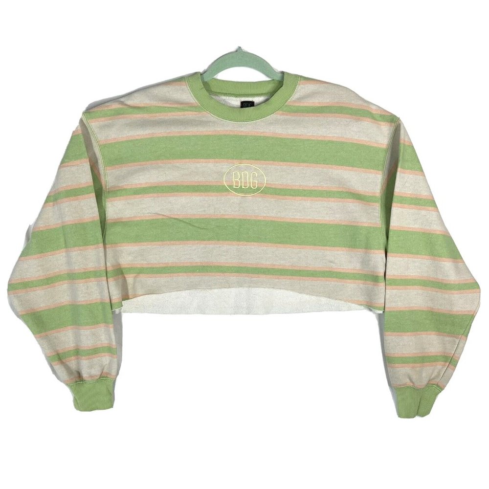 Women's BDG Saddie Cropped Sweatshirt Size Small Green Stripe